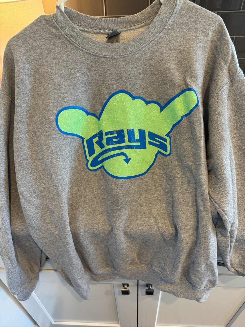 Stingrays Rays Allstar cheer Gray Crewneck Sweatshirt with Lime and Blue Graphic